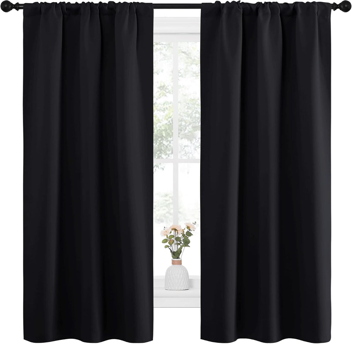 63"L x 34"W polyester curtains in Black, alternate view 2