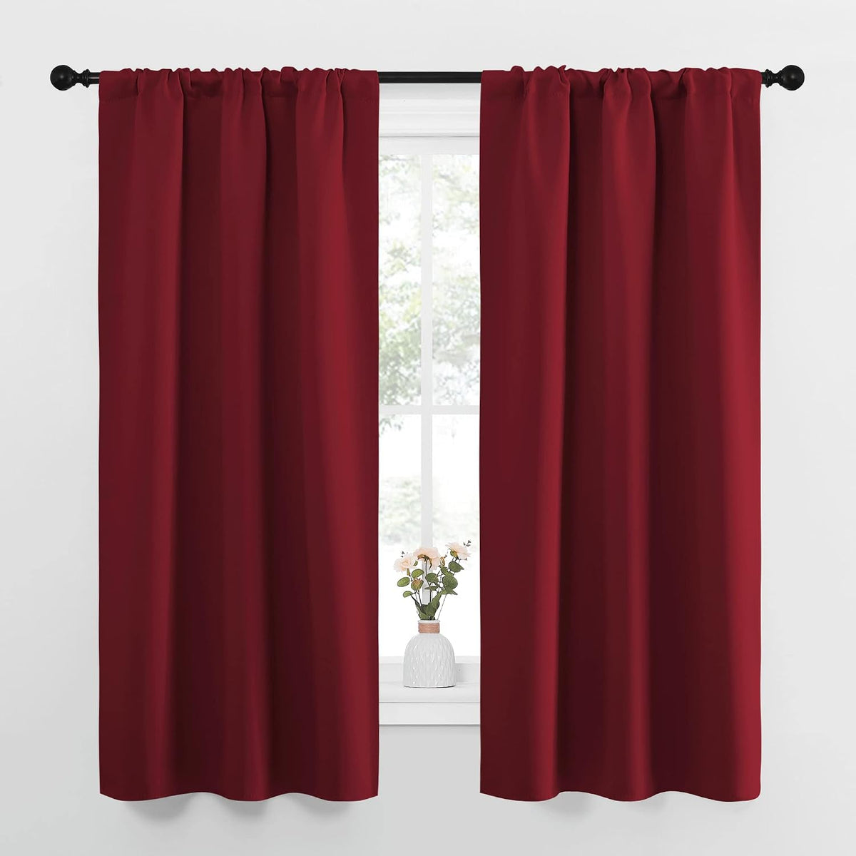 63"L x 34"W polyester curtains in Burgundy Red