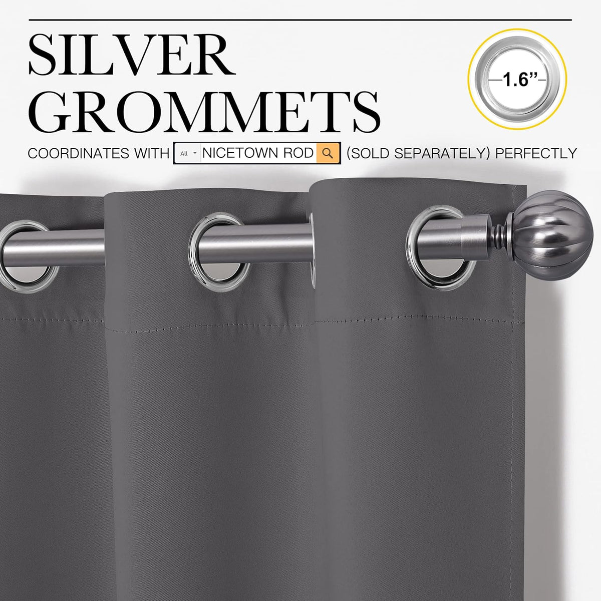 63"L x 34"W polyester curtains in Grey, alternate view 4