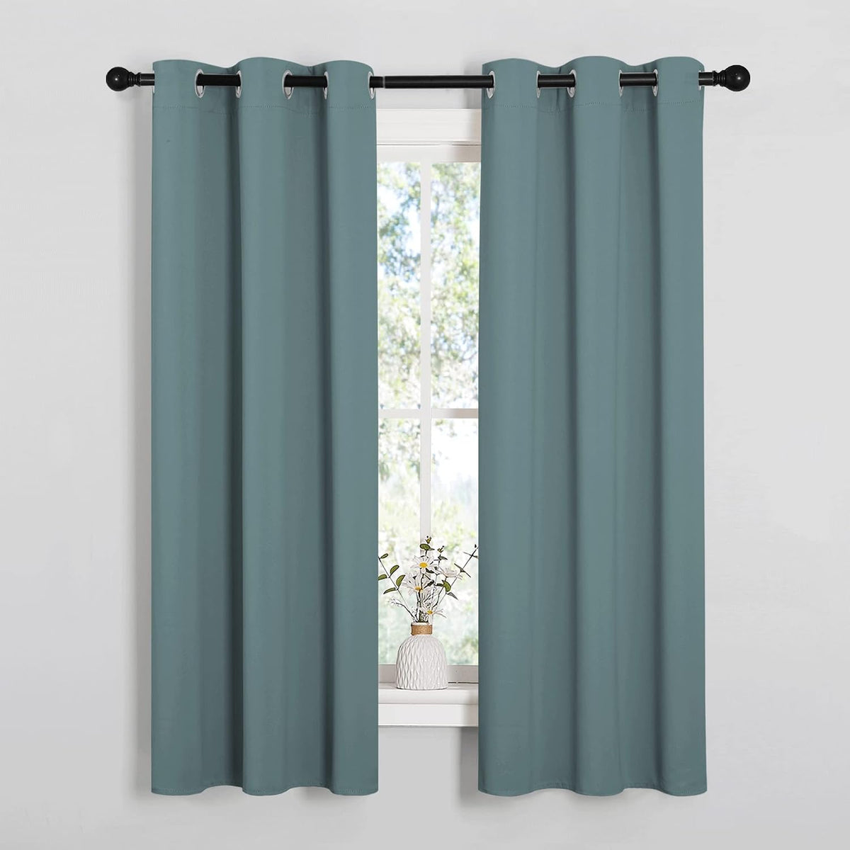 63"L x 34"W polyester curtains in Greyish Blue