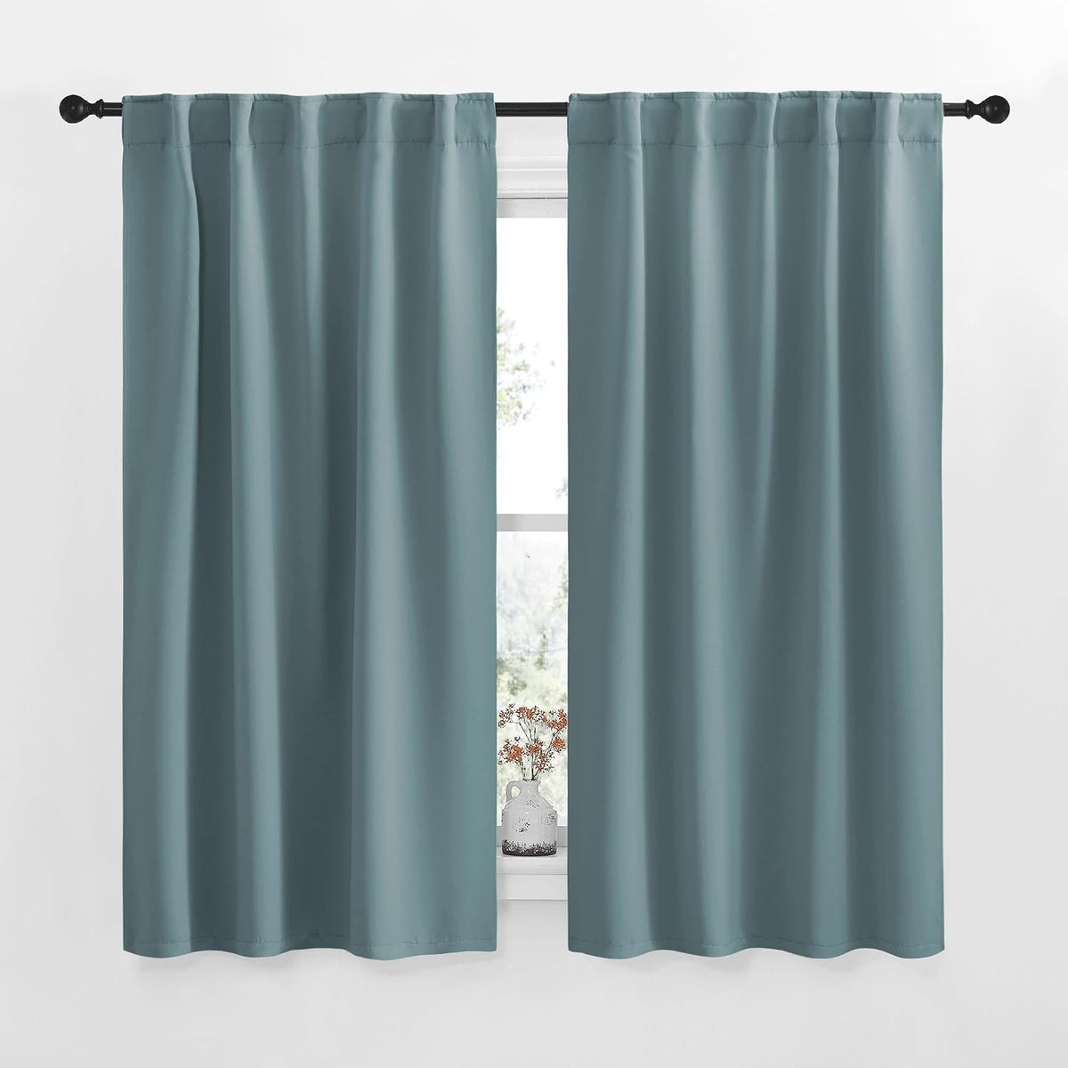 63"L x 34"W polyester curtains in Greyish Blue