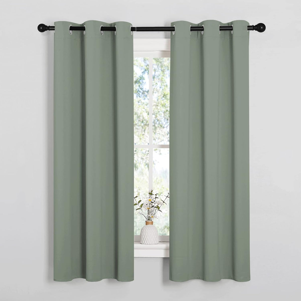 63"L x 34"W polyester curtains in Greyish Green