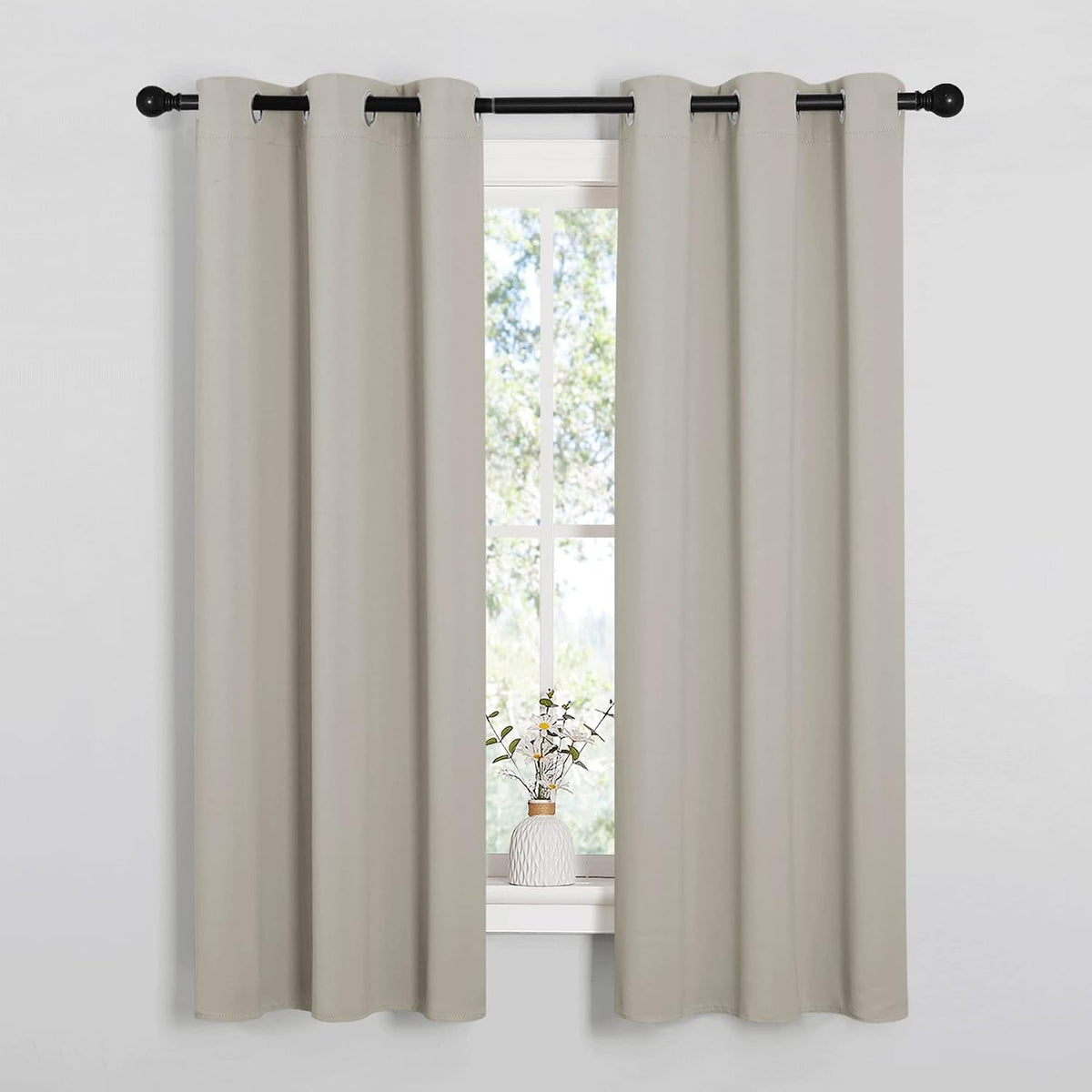 63"L x 34"W polyester curtains in Natural