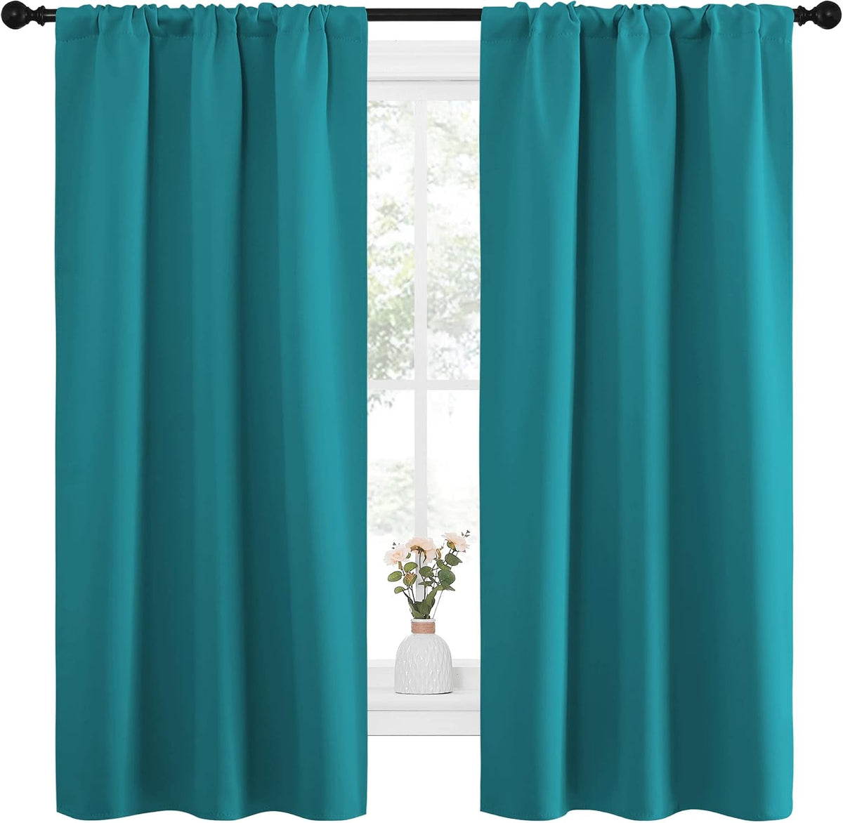 63"L x 34"W polyester curtains in Peacock Blue, alternate view 2