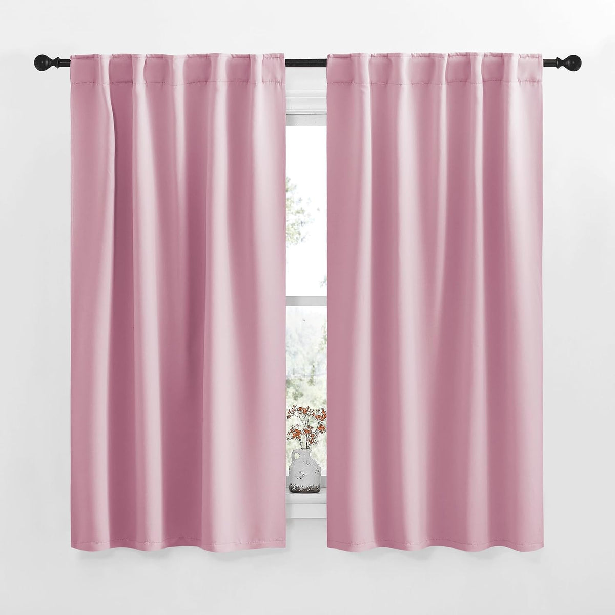 63"L x 34"W polyester curtains in Rouge Pink