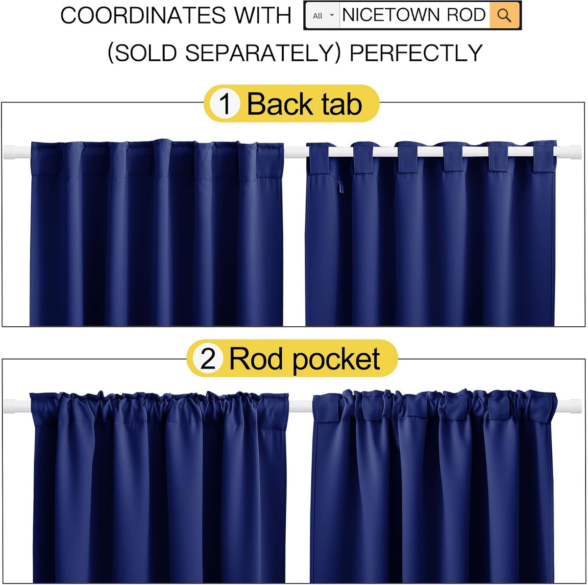 63"L x 34"W polyester curtains in Royal Blue, alternate view 3