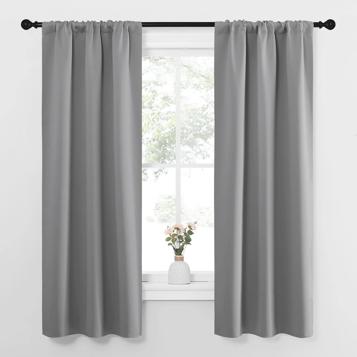 63"L x 34"W polyester curtains in Silver Grey