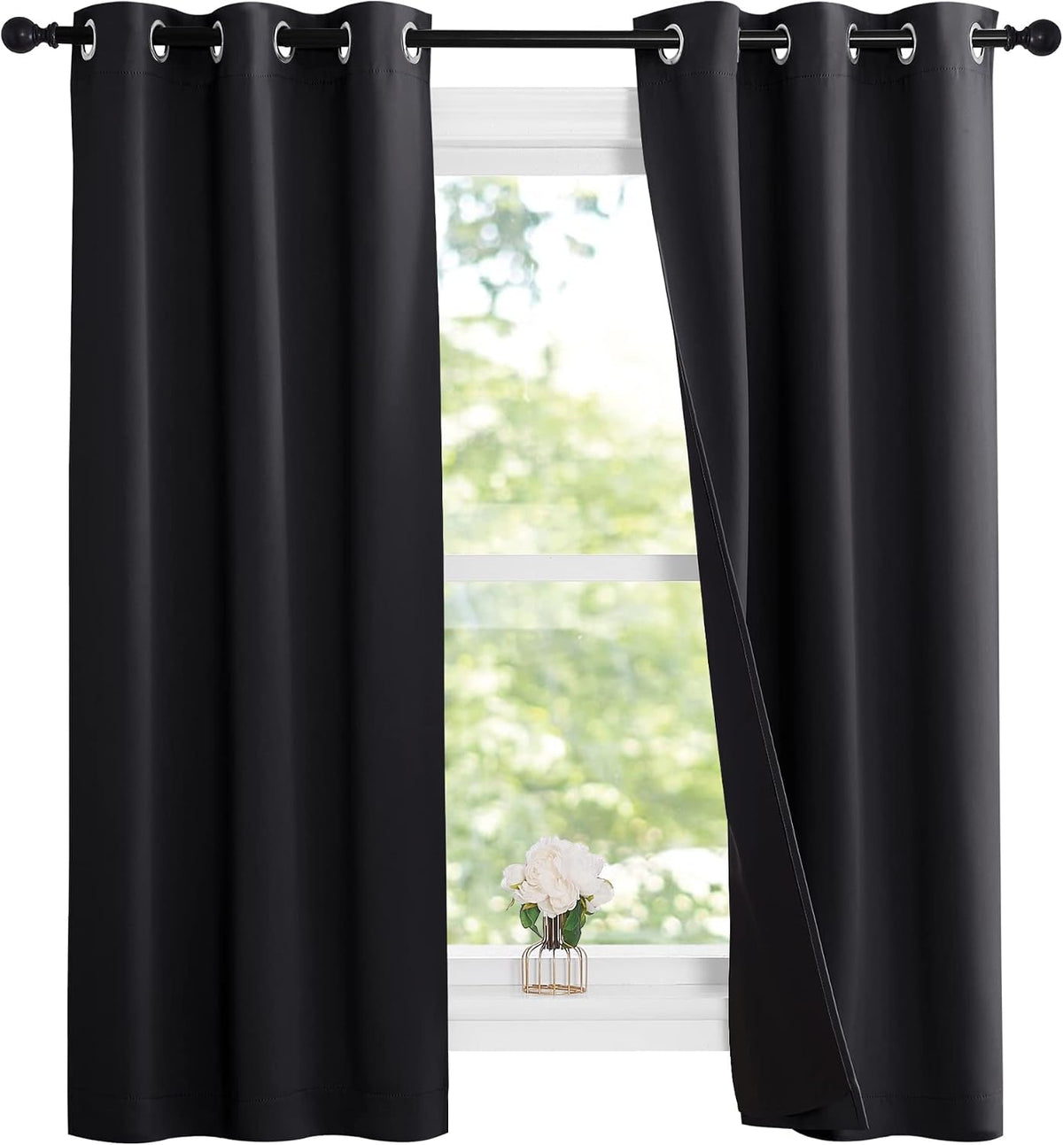 63"L x 37"W polyester curtains in Black, alternate view 2