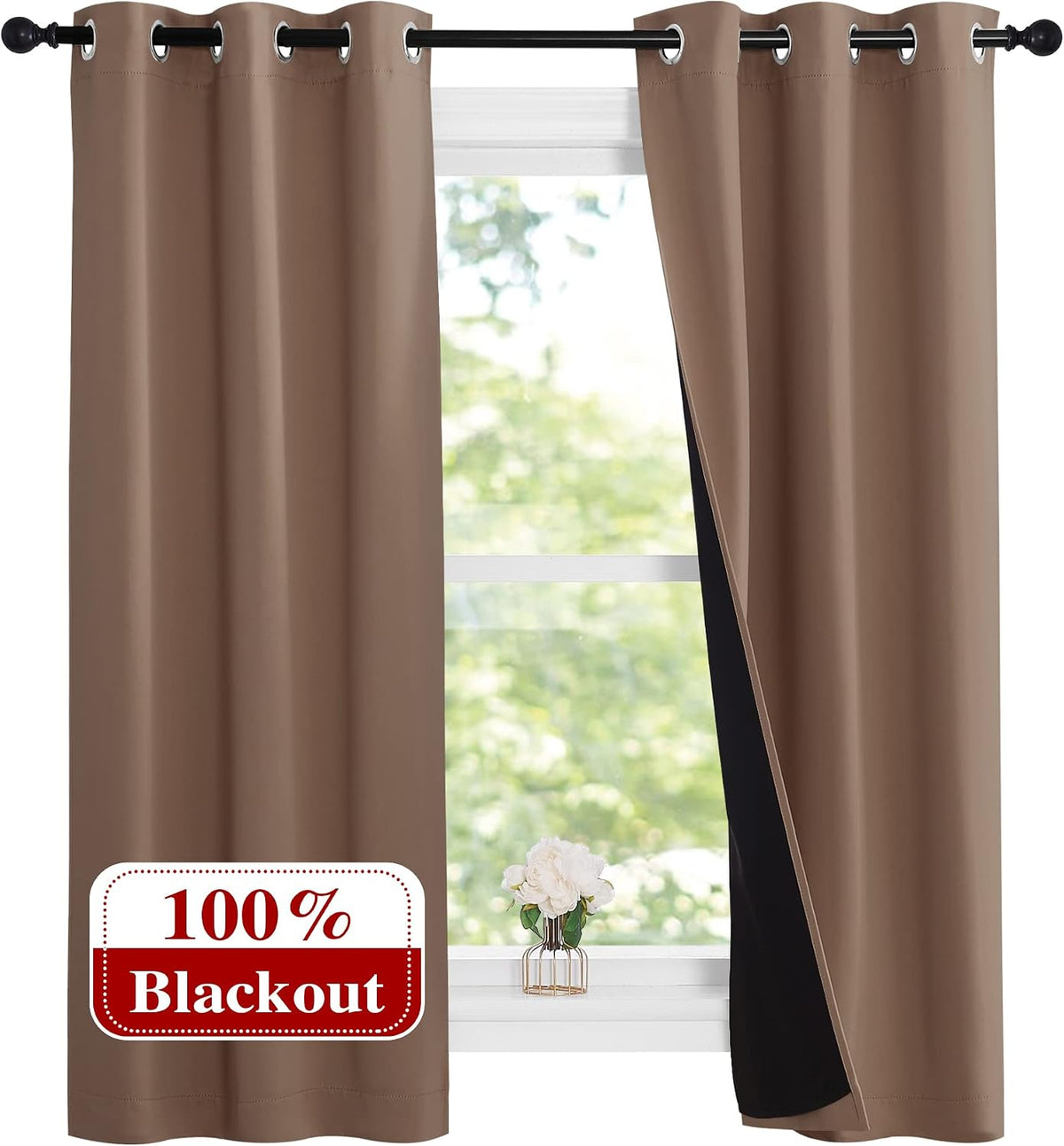 63"L x 37"W polyester curtains in Cappuccino