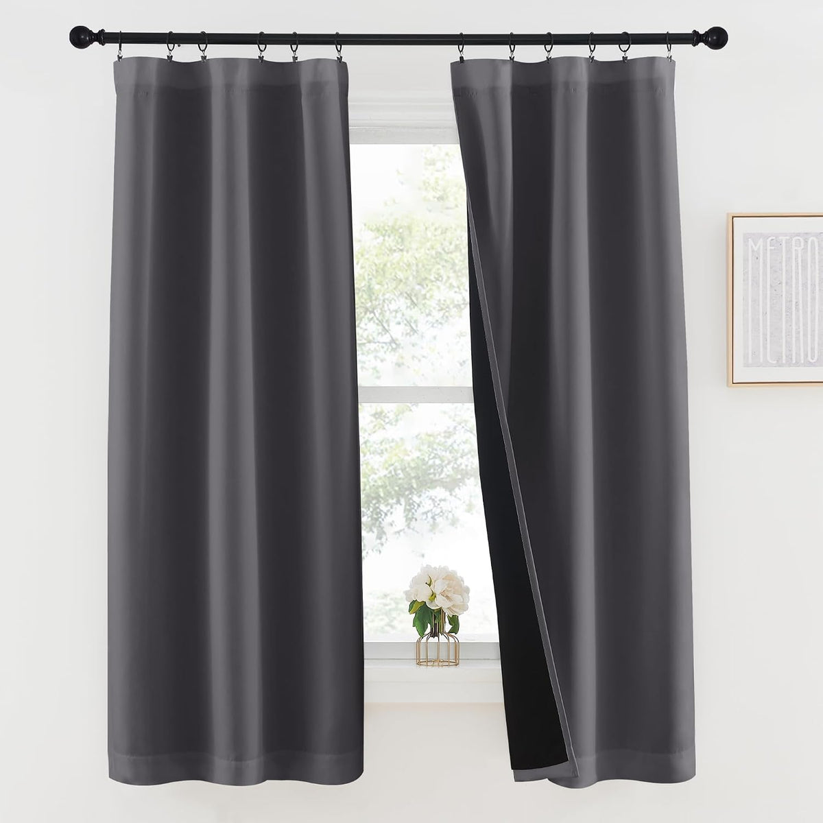 63"L x 37"W polyester curtains in Grey, alternate view 2