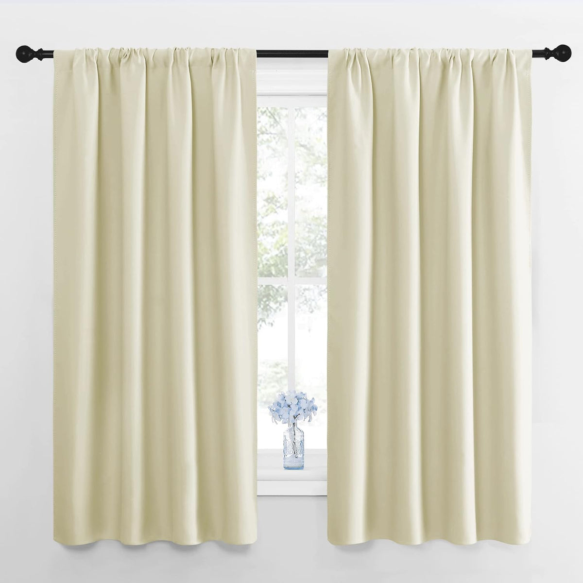 63"L x 42"W polyester curtains in Beige