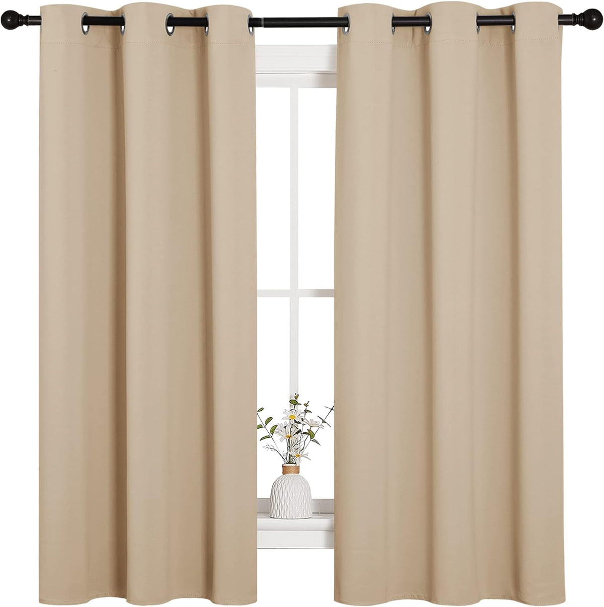 63"L x 42"W polyester curtains in Biscotti Beige
