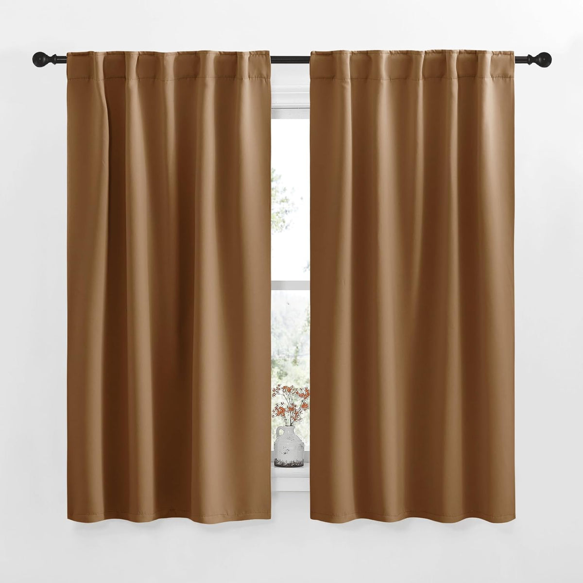 63"L x 42"W polyester curtains in Gold Brown