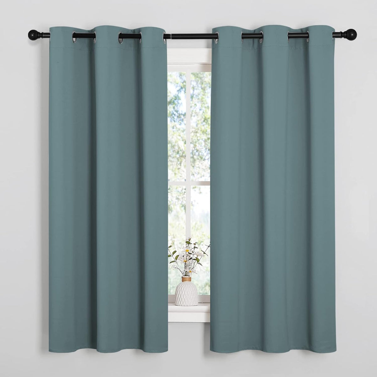 63"L x 42"W polyester curtains in Greyish Blue