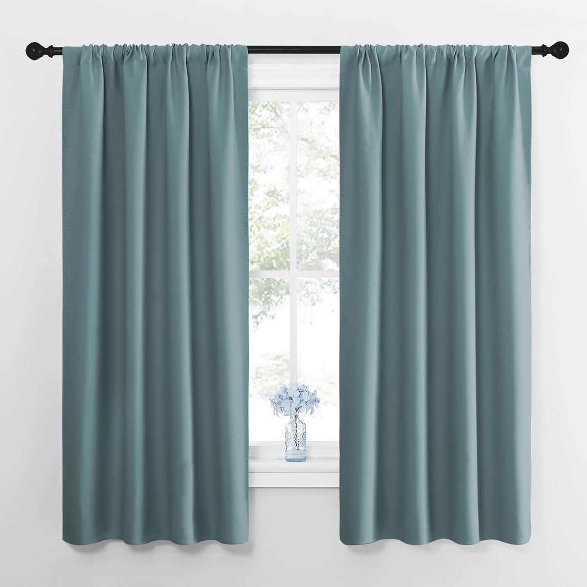 63"L x 42"W polyester curtains in Greyish Blue