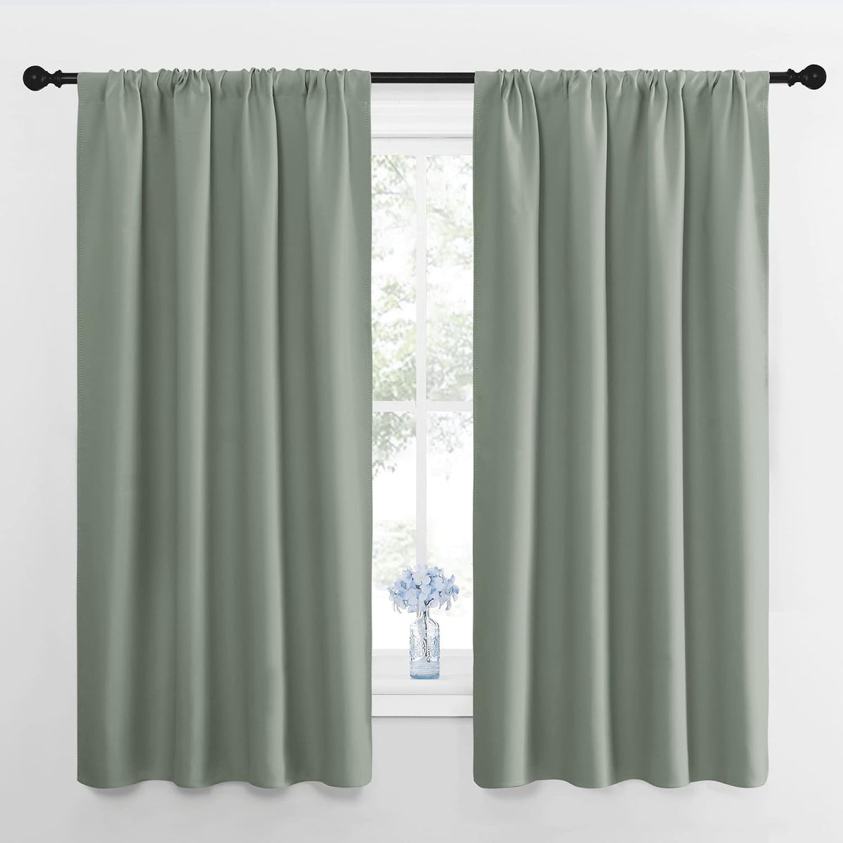 63"L x 42"W polyester curtains in Greyish Green
