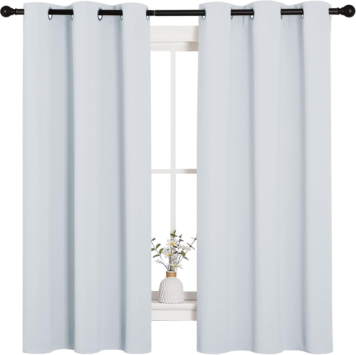 63"L x 42"W polyester curtains in Greyish White