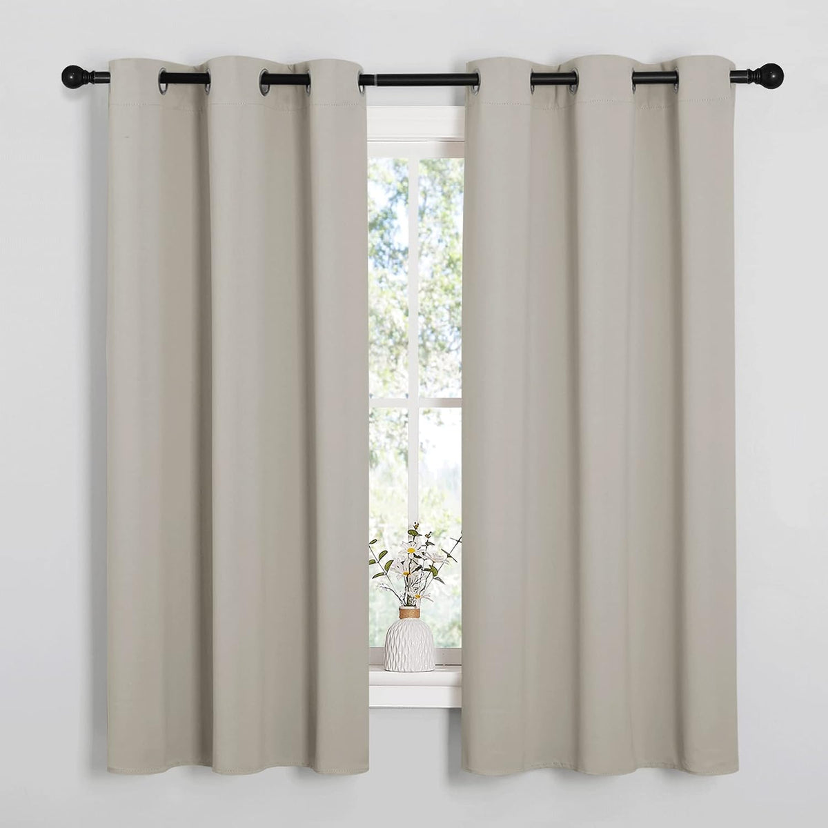 63"L x 42"W polyester curtains in Natural