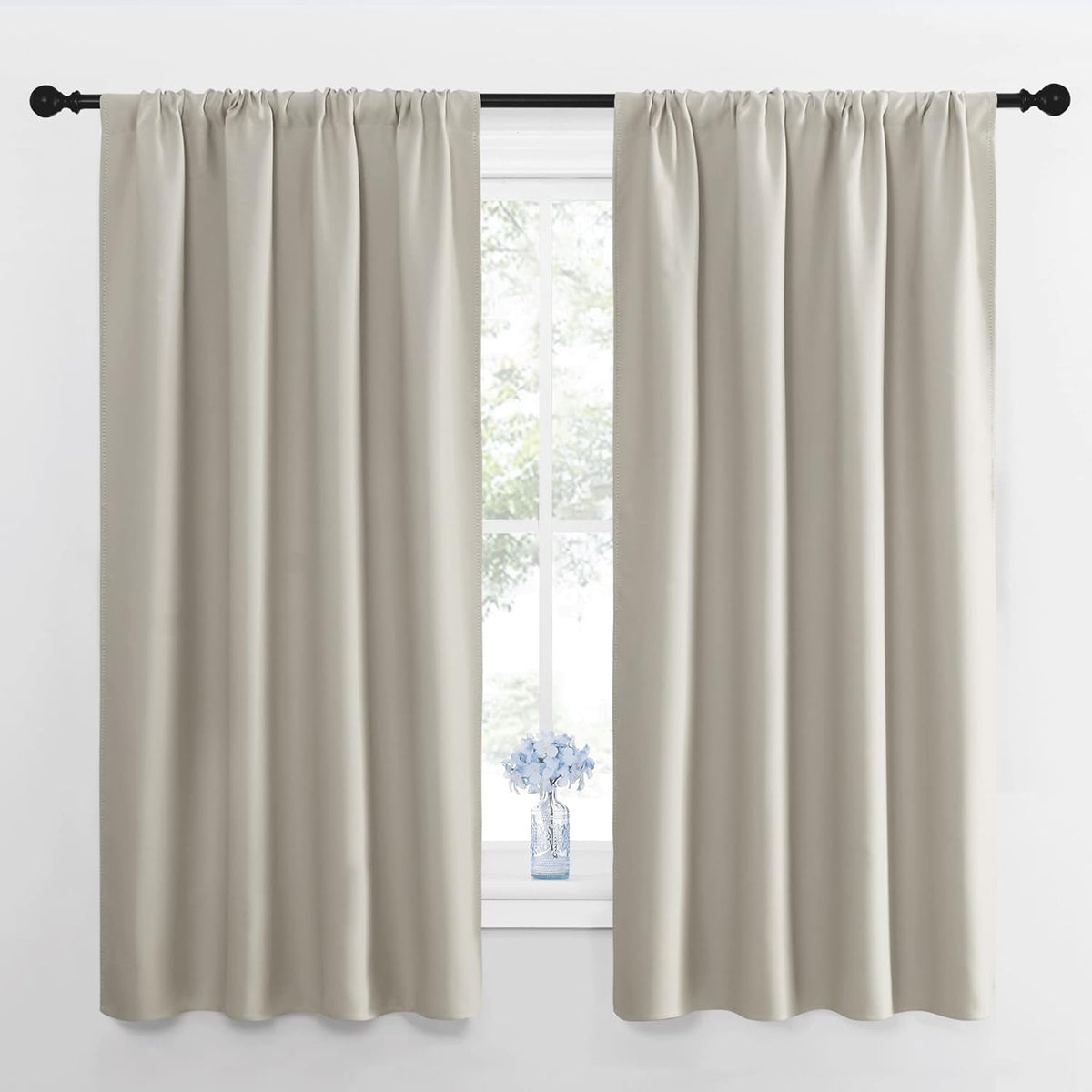 63"L x 42"W polyester curtains in Natural