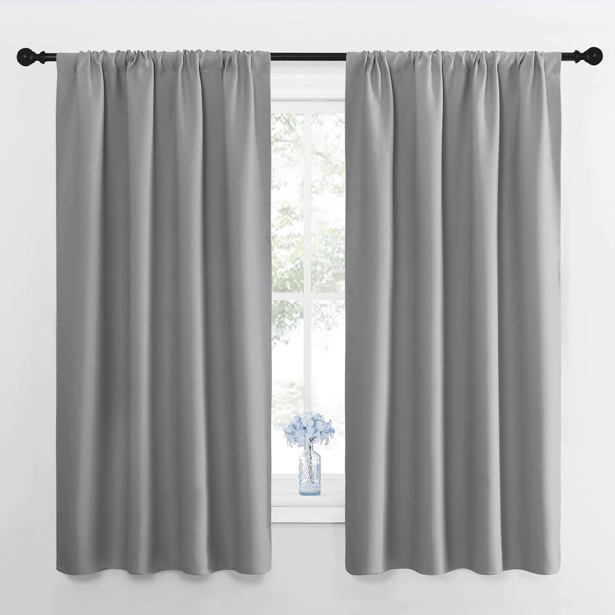 63"L x 42"W polyester curtains in Silver Grey