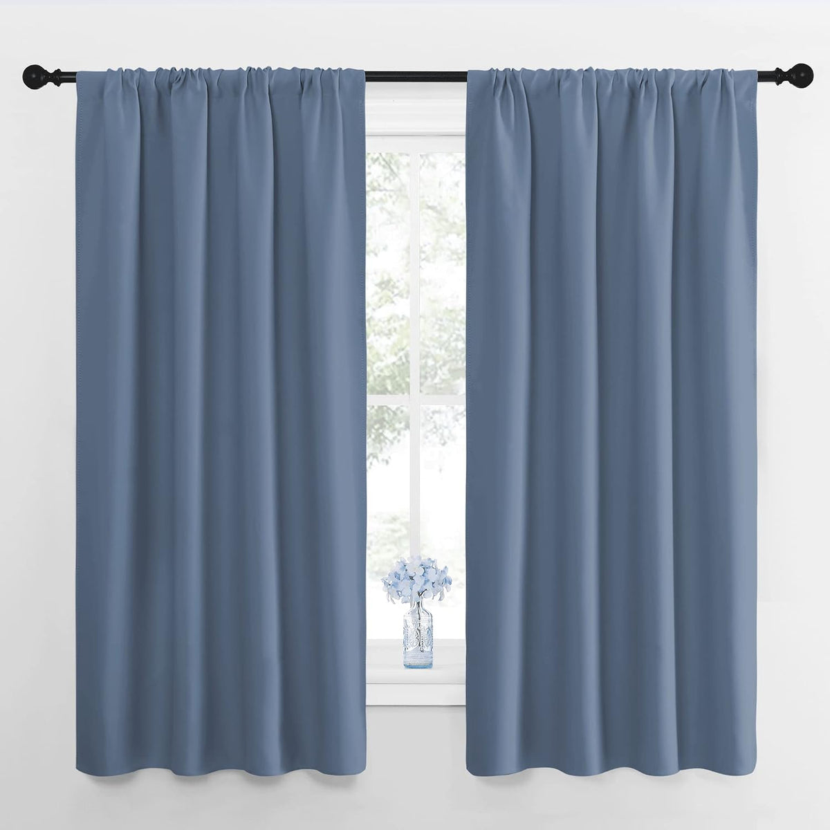 63"L x 42"W polyester curtains in Stone Blue