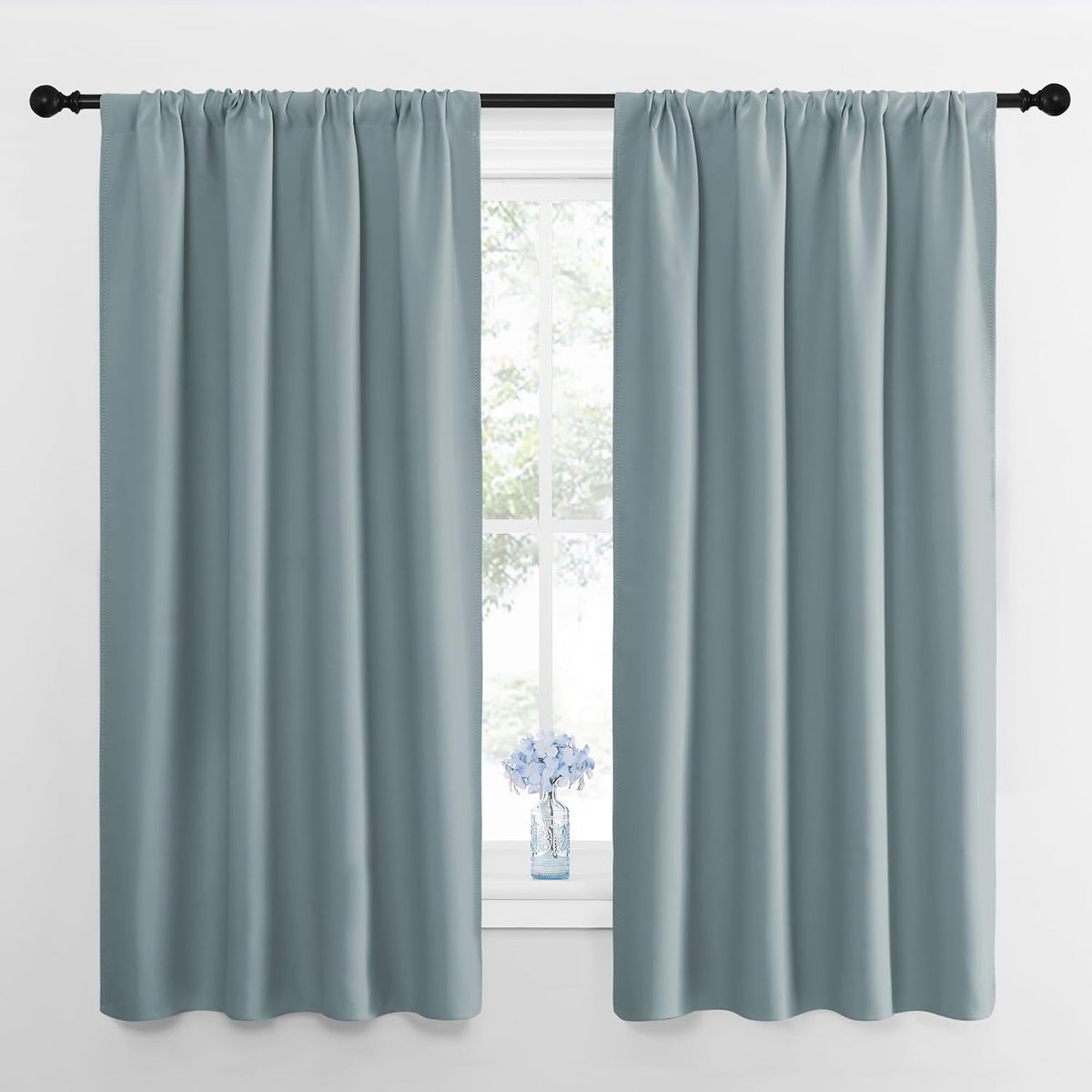 63"L x 42"W polyester curtains in Stormy Blue