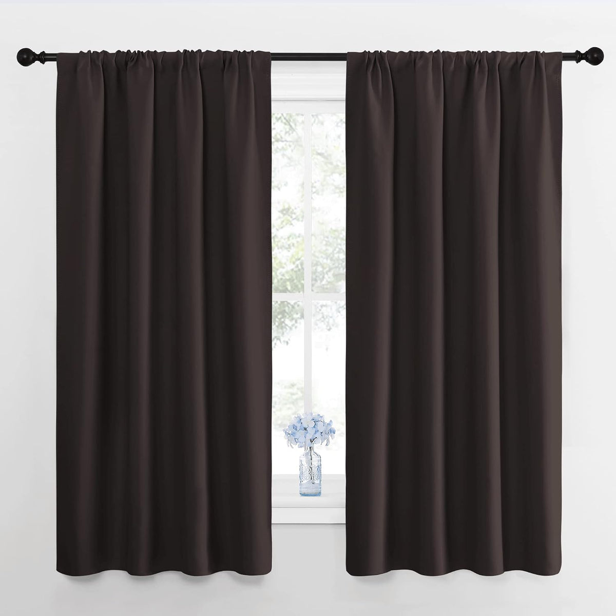 63"L x 42"W polyester curtains in Toffee Brown