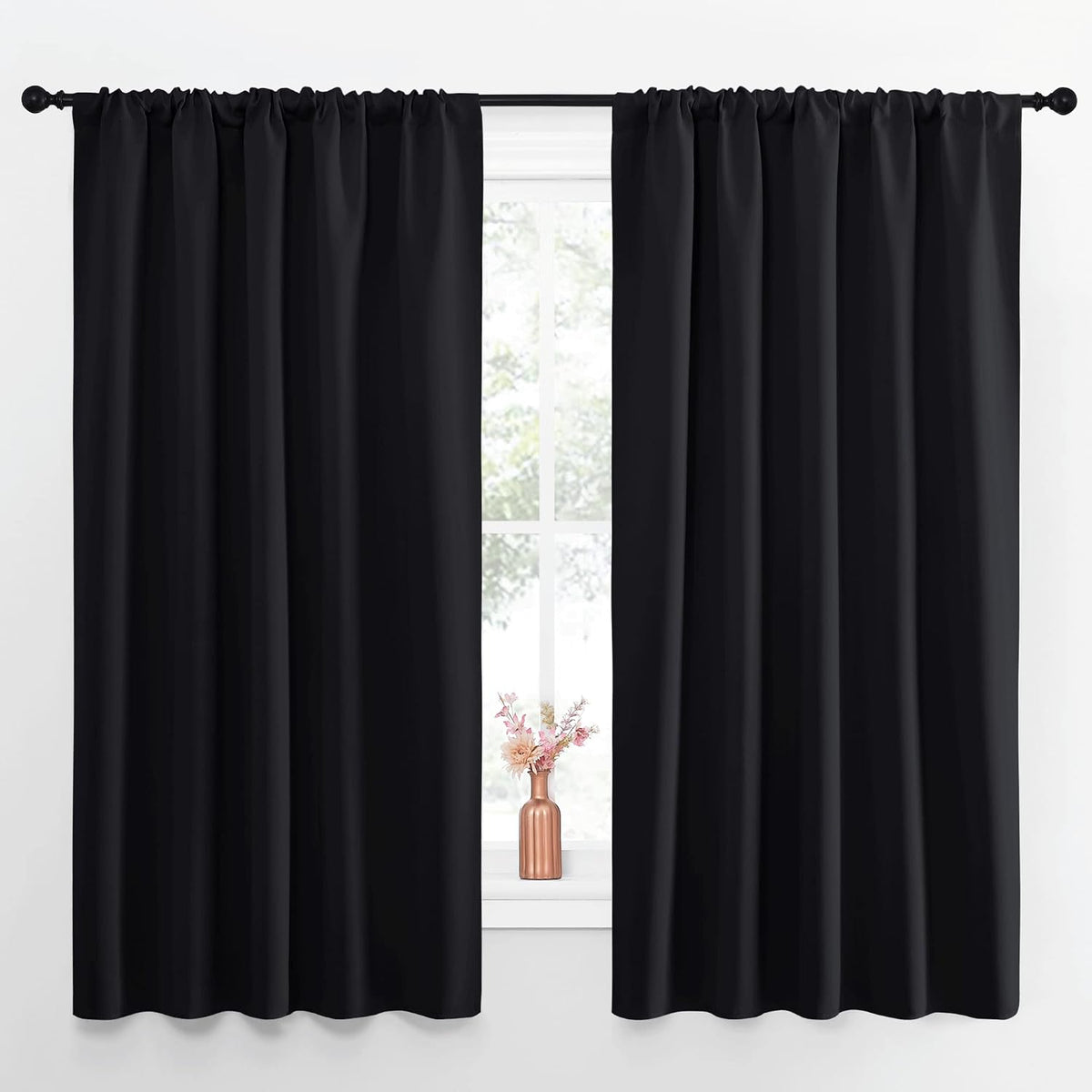 63"L x 52"W polyester curtains in Black