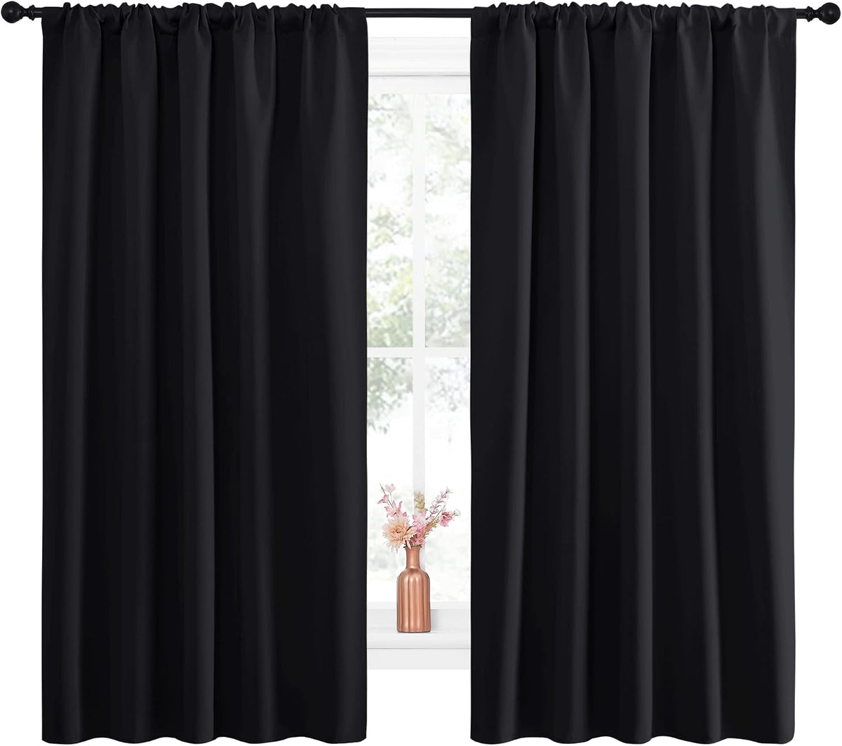 63"L x 52"W polyester curtains in Black, alternate view 2