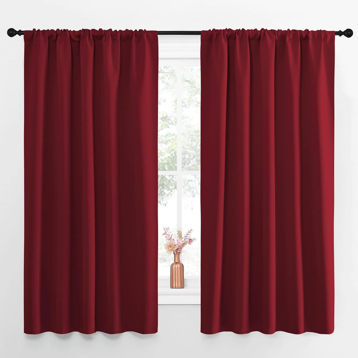 63"L x 52"W polyester curtains in Burgundy Red