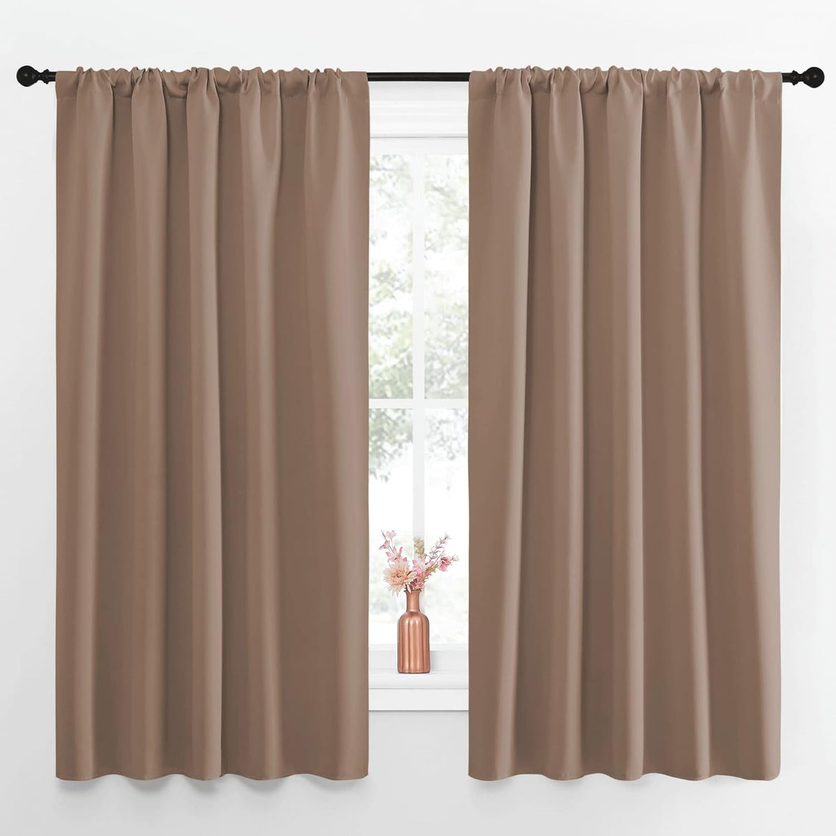63"L x 52"W polyester curtains in Cappuccino