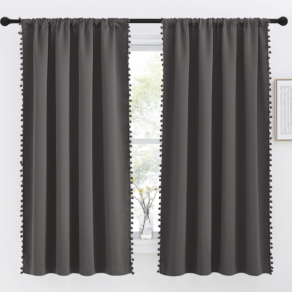 63"L x 52"W polyester curtains in Dark Grey