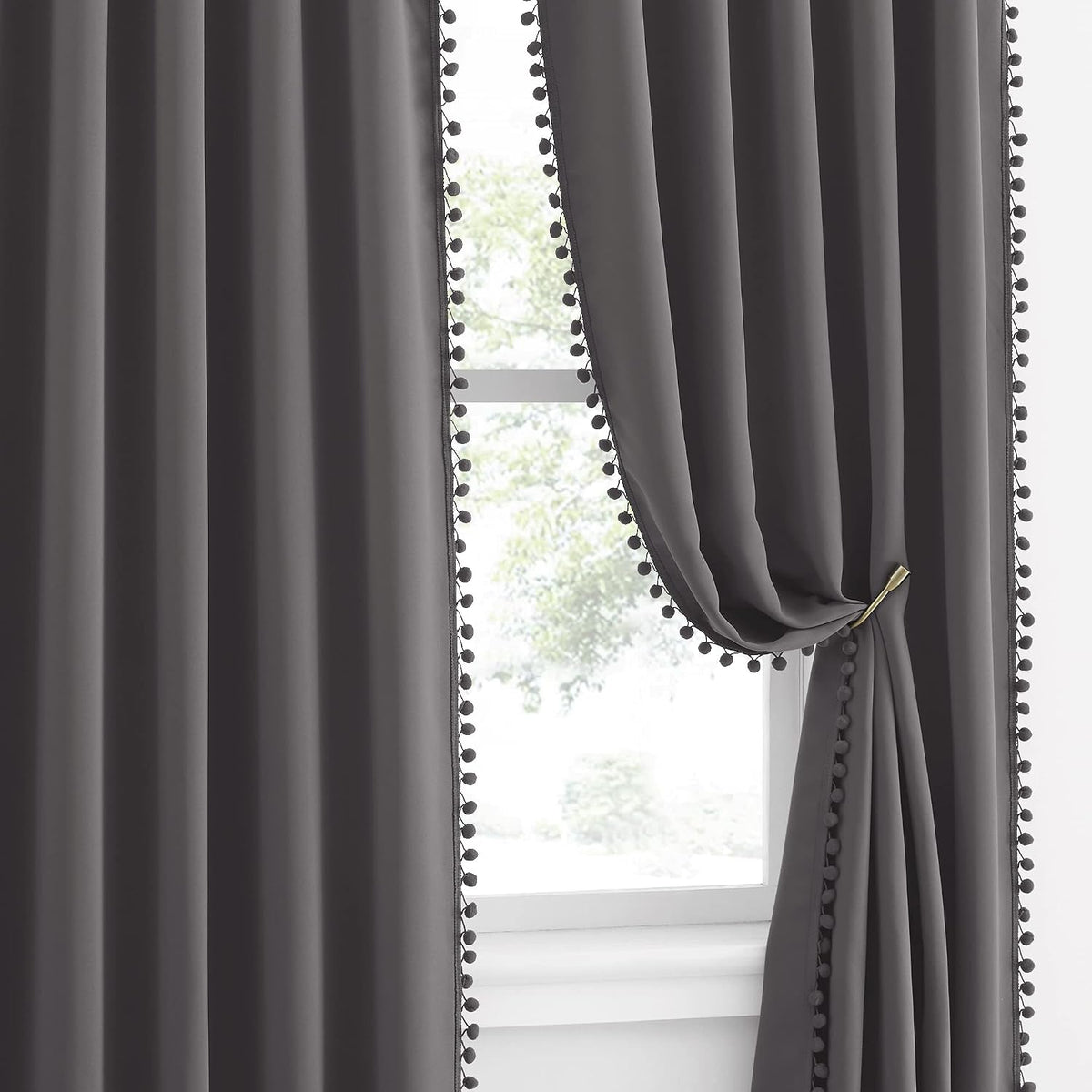 63"L x 52"W polyester curtains in Dark Grey, alternate view 2