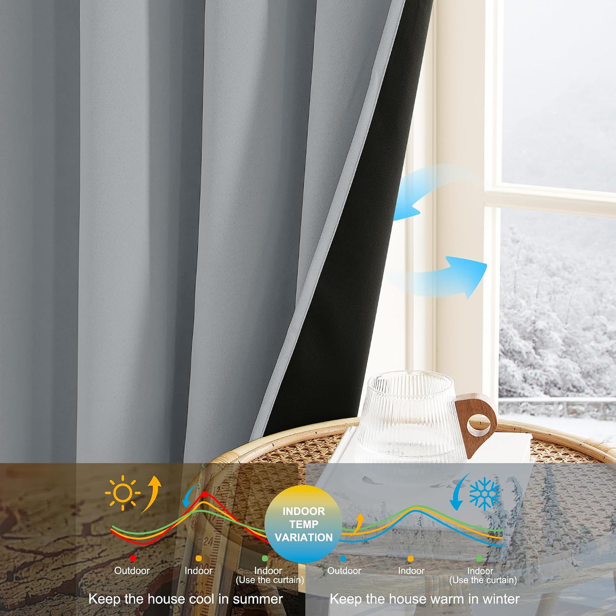 63"L x 52"W polyester curtains in Dove Gray, alternate view 4
