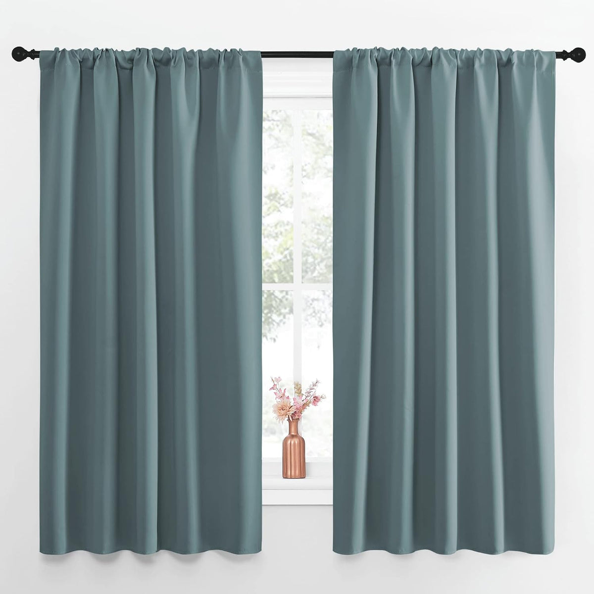 63"L x 52"W polyester curtains in Greyish Blue