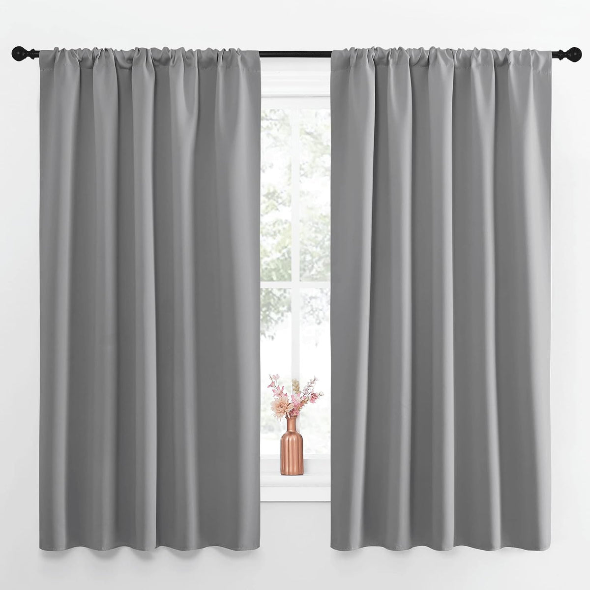 63"L x 52"W polyester curtains in Silver Grey