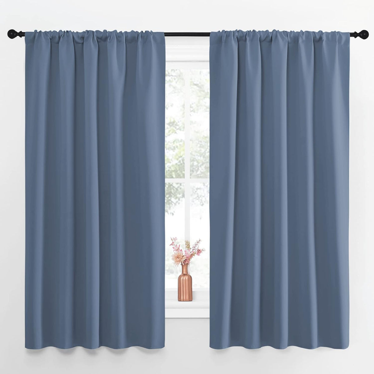 63"L x 52"W polyester curtains in Stone Blue