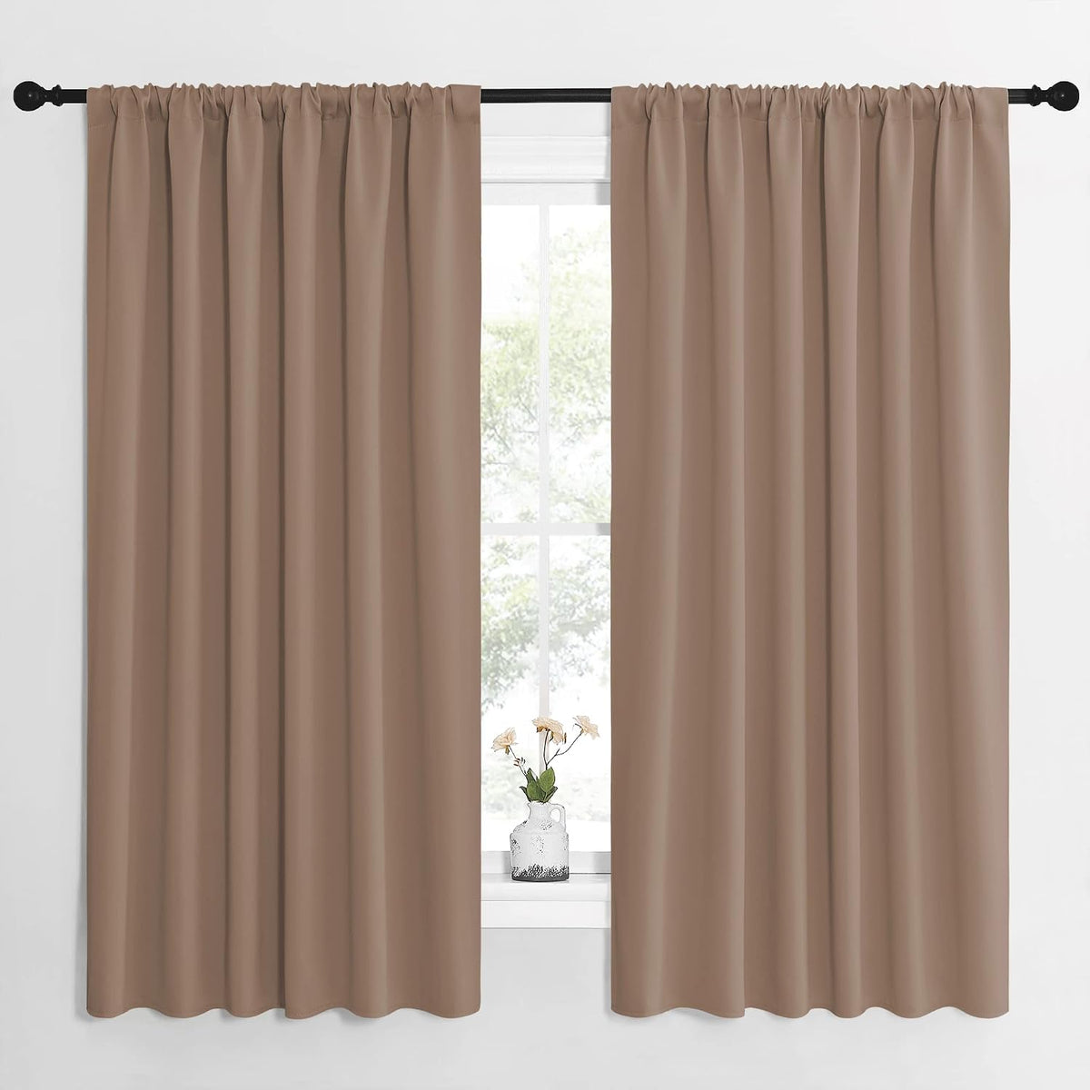 63"L x 62"W polyester curtains in Cappuccino