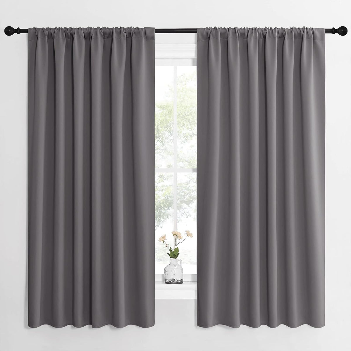 63"L x 62"W polyester curtains in Grey