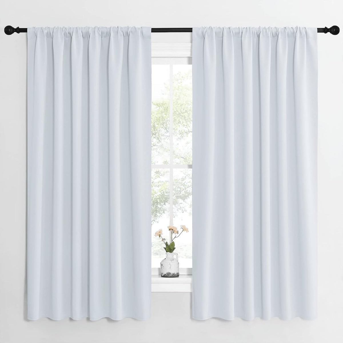 63"L x 62"W polyester curtains in Greyish White