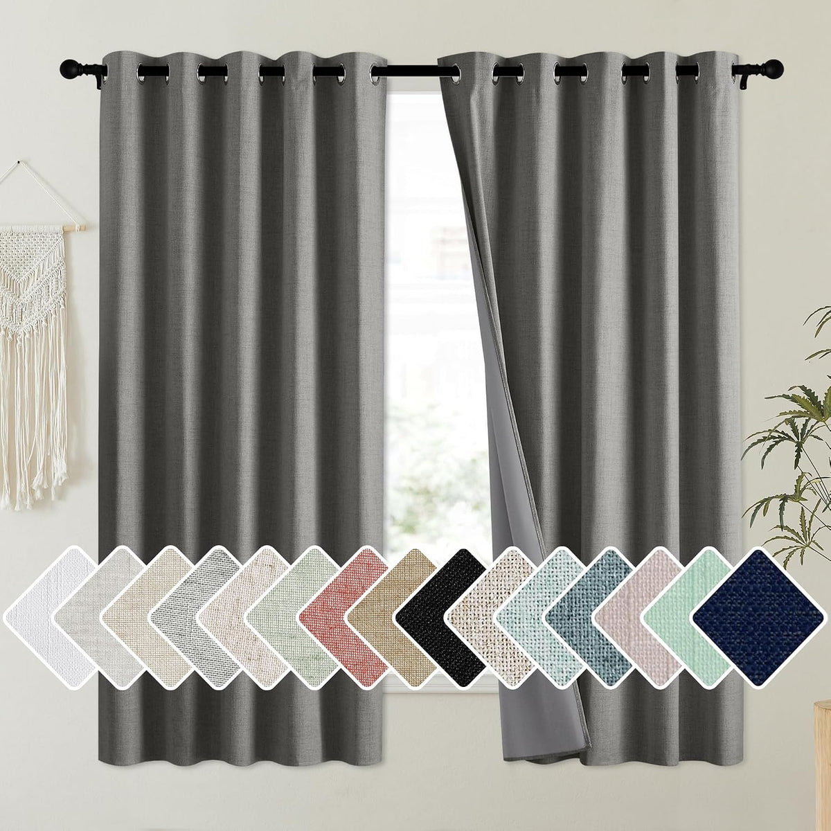 63"L x 62"W polyester curtains in Grizzle Gray