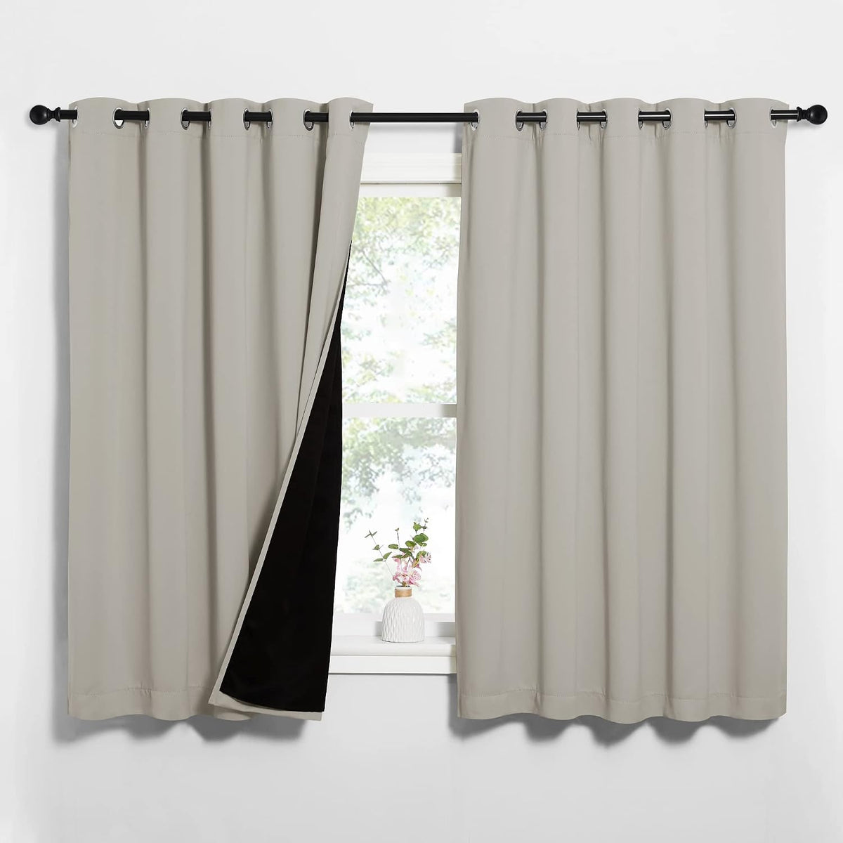 63"L x 62"W polyester curtains in Natural