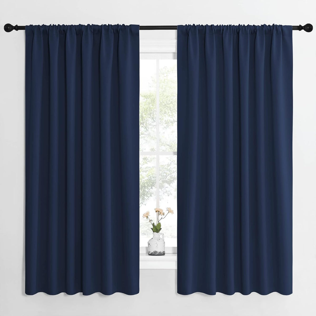 63"L x 62"W polyester curtains in Navy