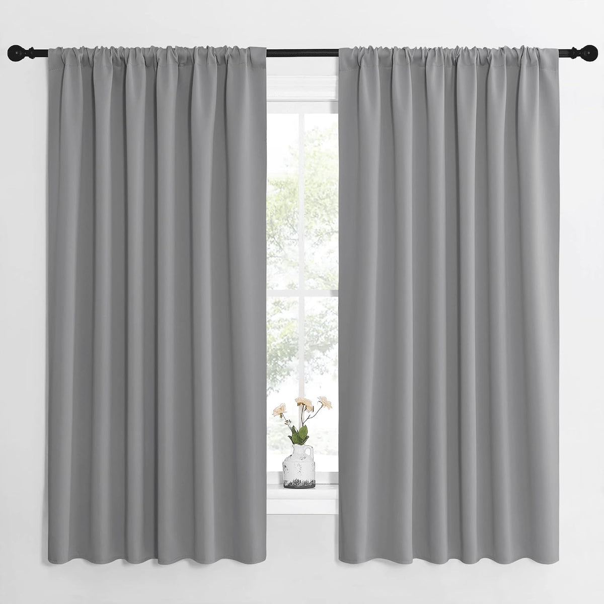 63"L x 62"W polyester curtains in Silver Grey