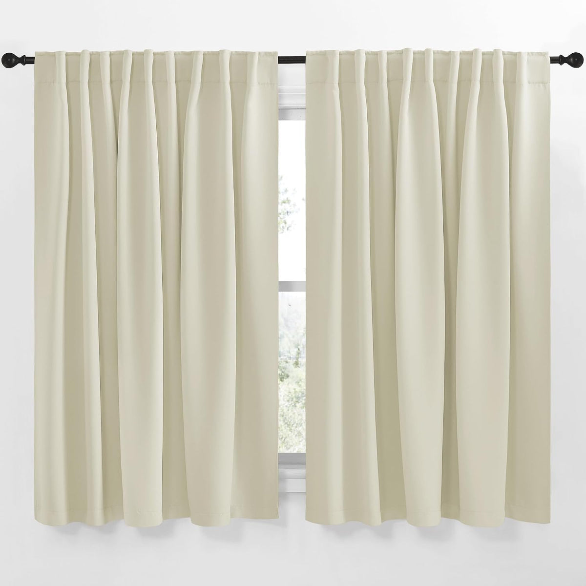 63"L x 70"W polyester curtains in Beige