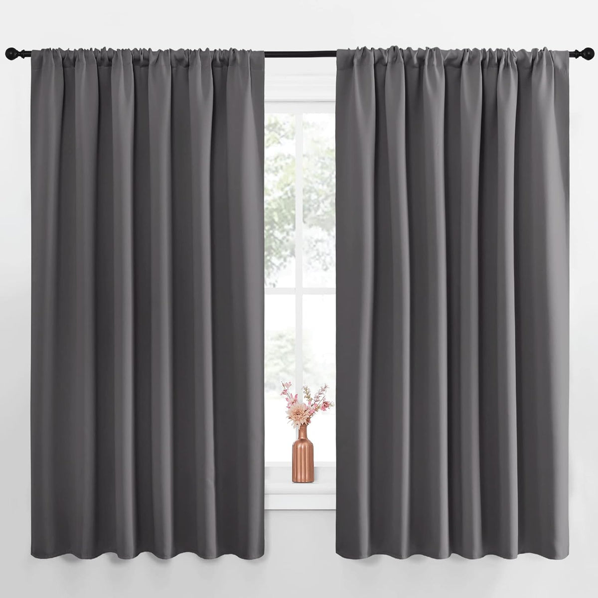 63"L x 70"W polyester curtains in Grey
