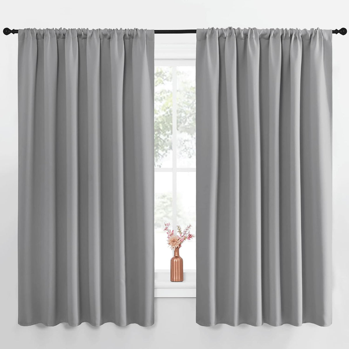 63"L x 70"W polyester curtains in Silver Grey
