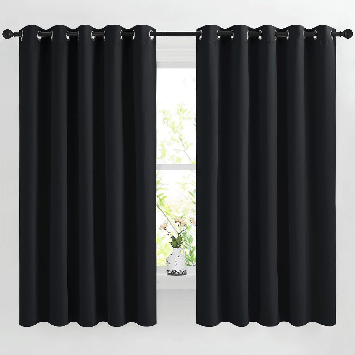 66"L x 66"W fabric curtains in Black