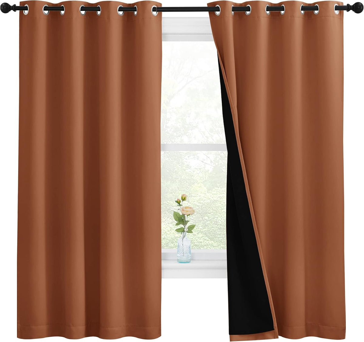 68"L x 55"W polyester curtains in Burnt Orange