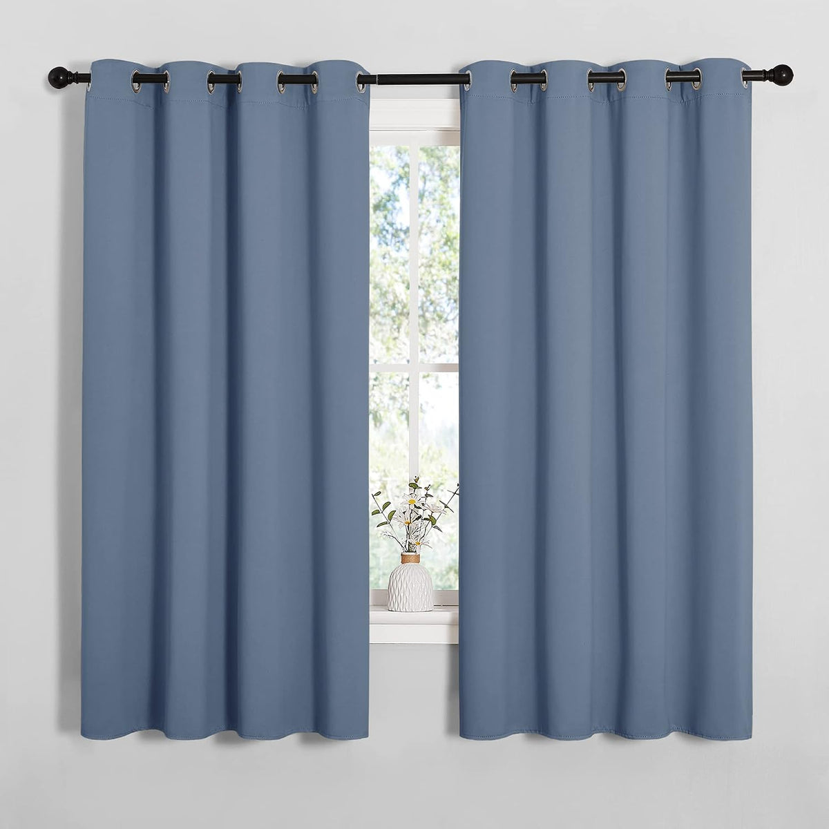 68"L x 55"W polyester curtains in Stone Blue